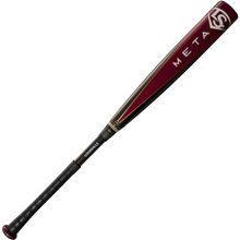 A USED 2025 Louisville Slugger Meta (-3) BBCOR Baseball Bat (WBL2966010) in maroon and black, featuring the META logo near the barrel, an EKO Composite Barrel, and a black grip, is displayed on a light background.