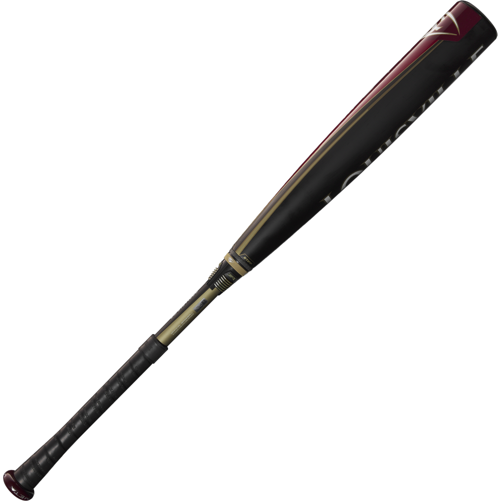 The 2025 Louisville Slugger Meta (-3) BBCOR Baseball Bat (WBL2966010) is a black and gold two-piece composite bat with a red end cap and grip, branded near the barrel, shown on a plain, light background.