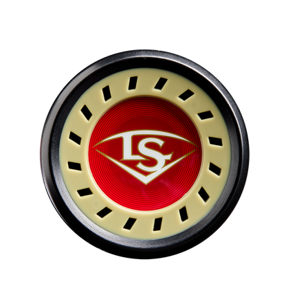 A close-up of the Louisville Slugger logo on the 2025 Meta (-3) BBCOR Baseball Bat: WBL2966010 (USED), showcasing its EKO Composite Barrel design.