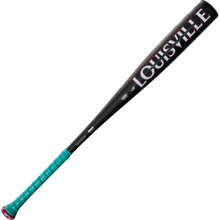 The 2025 Louisville Slugger Atlas (-3) BBCOR Baseball Bat (WBL2968010) features a black design, teal grip, pink Louisville branding on the barrel, and an EVOKE Alloy Barrel, shown on a white background.