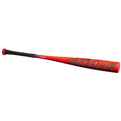 The 2025 Louisville Slugger Dynasty (-3) BBCOR Baseball Bat (WBL2969010) features a red design with black grip tape and META FASTPITCH graphics, crafted with durable TPX-24 Alloy for top performance.