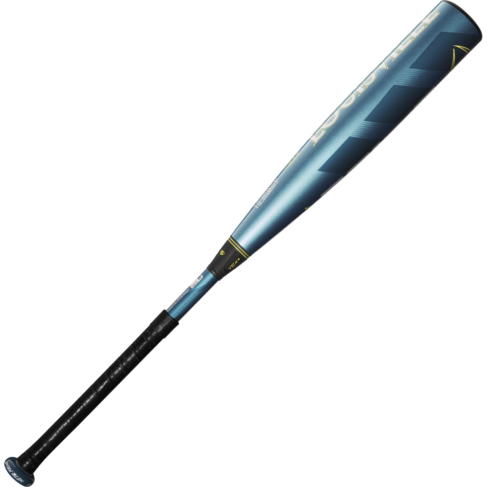The 2025 Louisville Slugger Meta Prime (-10) USSSA Baseball Bat (WBL2970010) is shown diagonally on a white background, featuring a metallic blue composite barrel, black grip handle, and yellow accents.