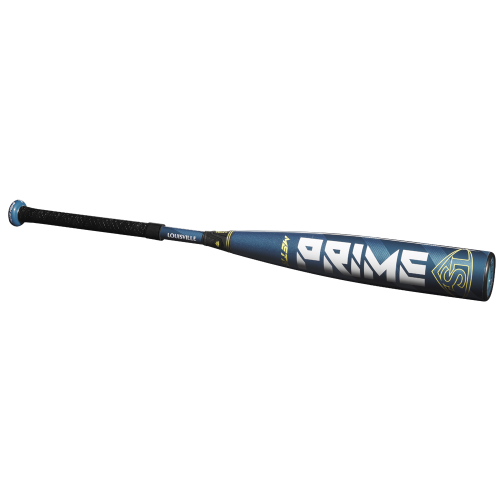 The 2025 Louisville Slugger Meta Prime (-10) 2 3/4" USSSA Baseball Bat (WBL2970010) features a blue and black design with a black grip and white and gold lettering on the composite barrel, displayed on a plain white background.