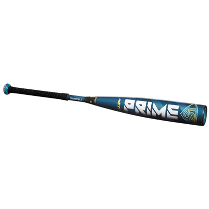 The 2025 Louisville Slugger Meta Prime (-10) 2 3/4" USSSA Baseball Bat (WBL2970010) features a blue and black design with a black grip and white and gold lettering on the composite barrel, displayed on a plain white background.