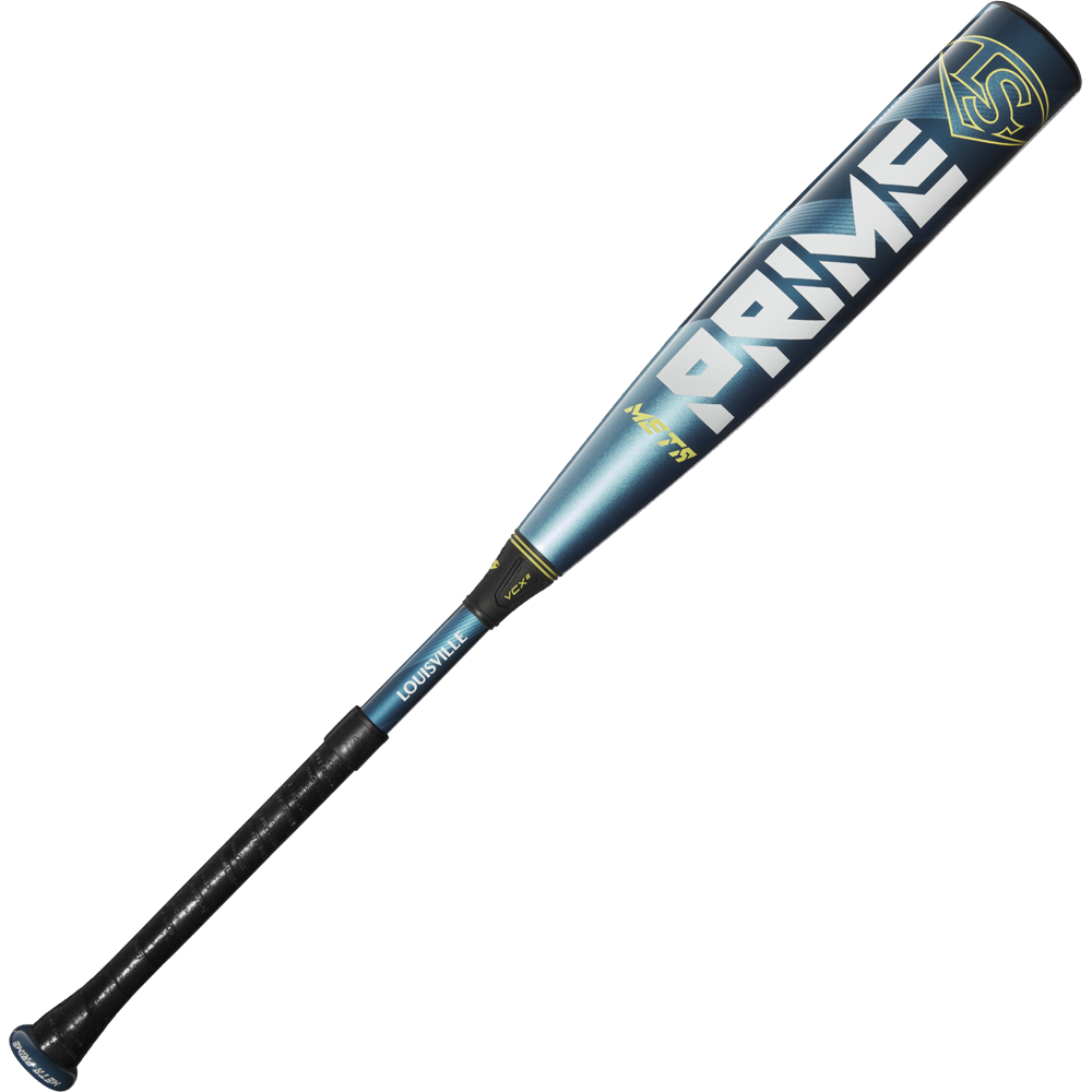 A 2025 Louisville Slugger Meta Prime (-5) 2 3/4" USSSA Baseball Bat (WBL2972010 DEMO), featuring a blue and black composite design with "PRIME" in bold white letters on the barrel and a black grip handle.
