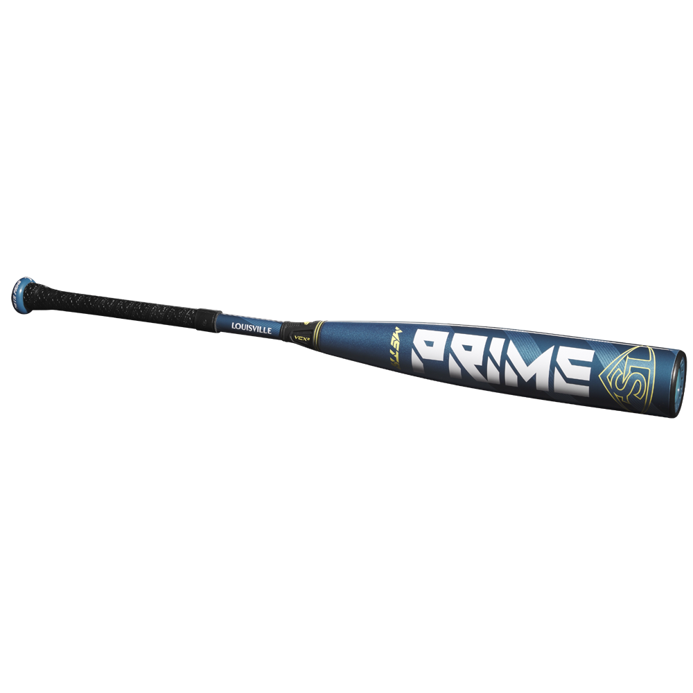 The 2025 Louisville Slugger Meta Prime (-5) USSSA Baseball Bat WBL2972010 features bold “PRIME” lettering, a blue and black design, and a textured black handle—ideal for serious players seeking high-performance composite bats.