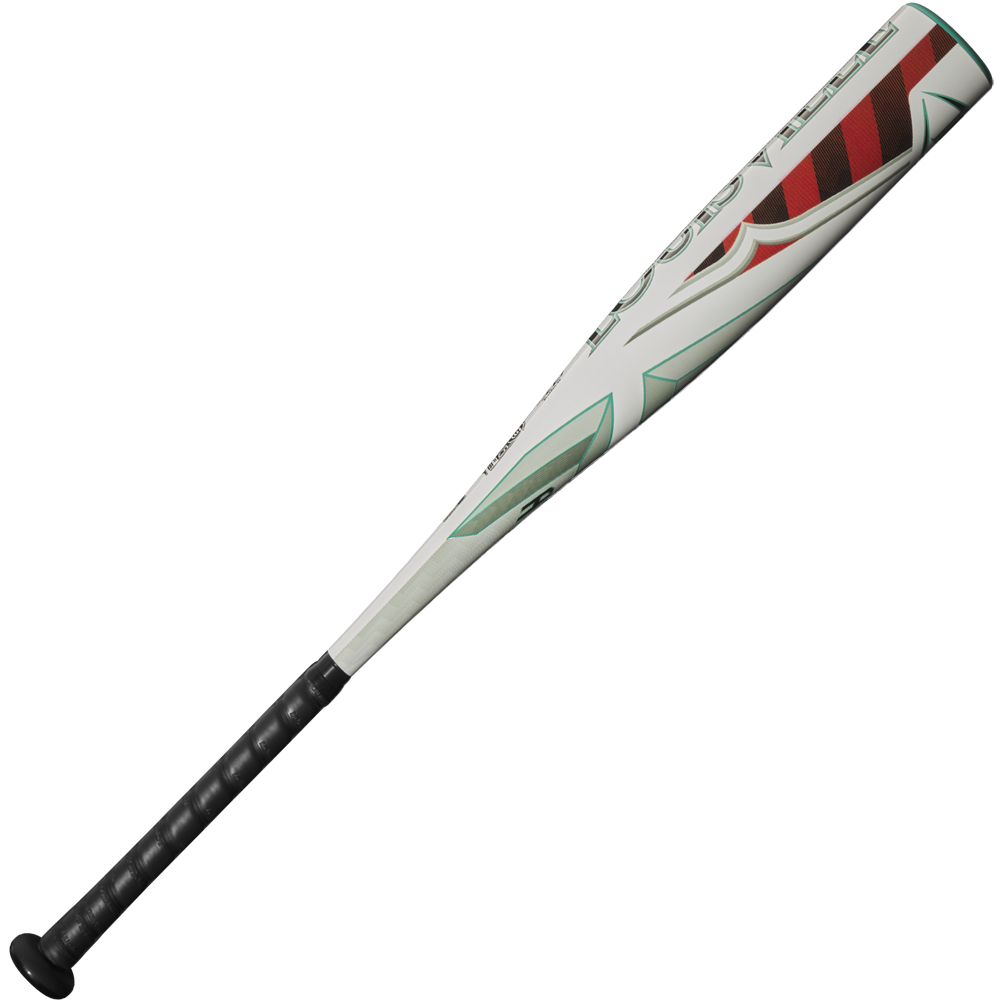 The 2025 Louisville Slugger Atlas (-10) 2 3/4" USSSA Baseball Bat (WBL2979010) features a white design with black grip tape plus green and red accents, offering a lightweight alloy build perfect for youth travel baseball teams.