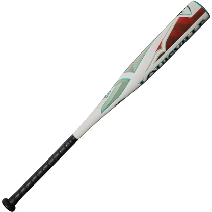 The 2025 Louisville Slugger Atlas (-8) USSSA Baseball Bat (WBL2980010) features a lightweight alloy build, black grip, and teal/red geometric barrel designs for a balanced swing. Shown on a plain white background.