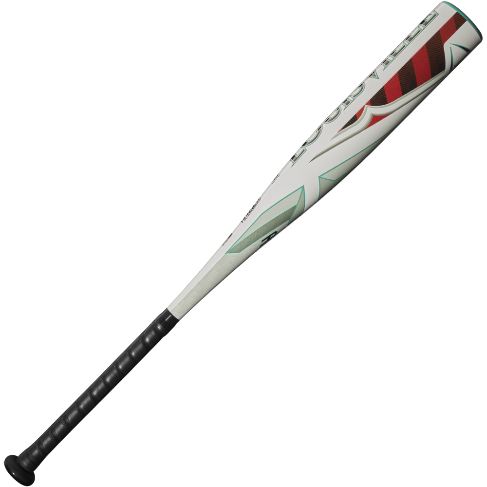 The 2025 Louisville Slugger Atlas (-8) 2 3/4" USSSA Baseball Bat (WBL2980010) features a white and silver lightweight alloy design with a black grip and colorful barrel accents, offering balanced swing weight for enhanced performance.