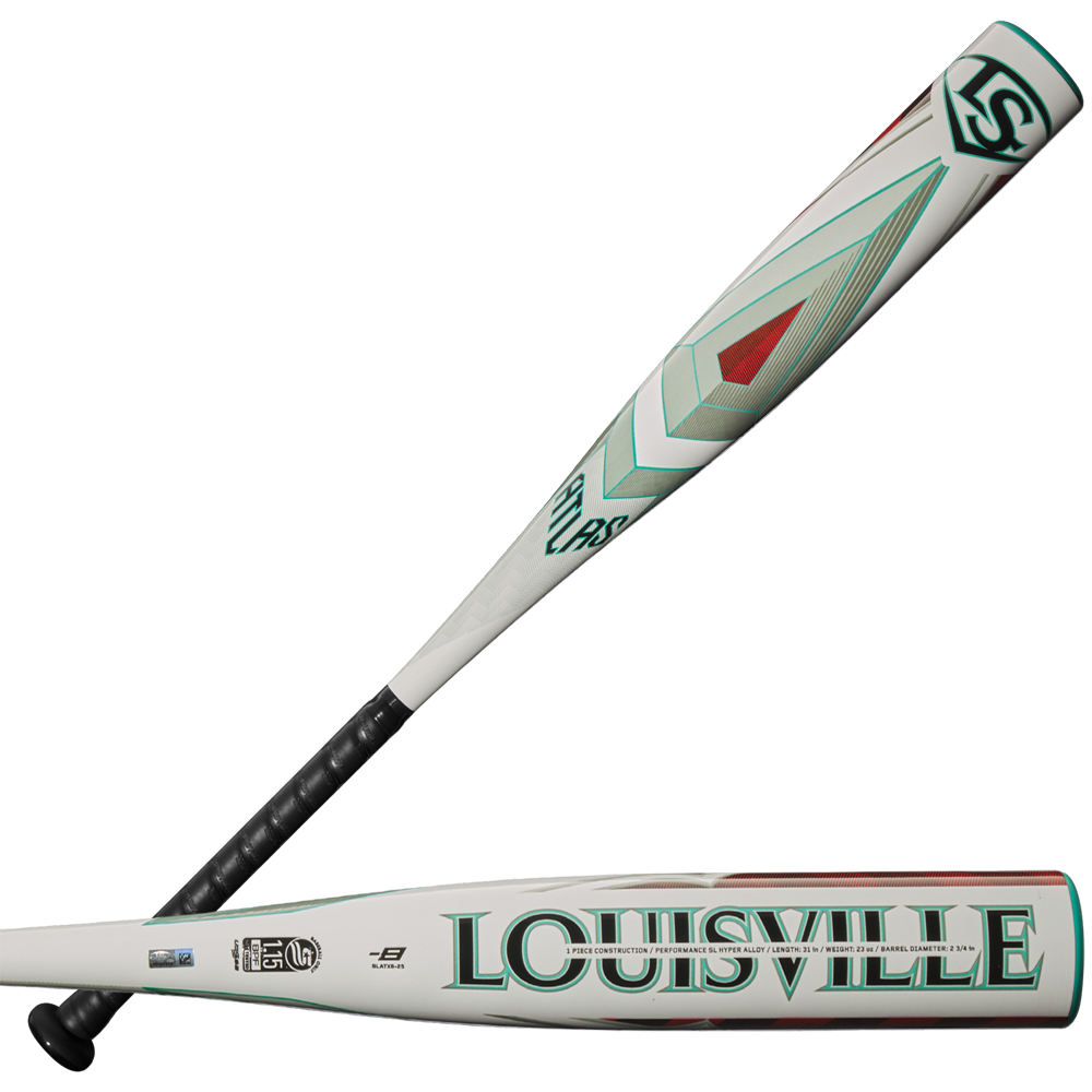 The 2025 Louisville Slugger Atlas (-8) 2 3/4" USSSA Baseball Bat (WBL2980010) is a lightweight, one-piece alloy bat with an SL Hyper Alloy Barrel, shown against a clean white background.