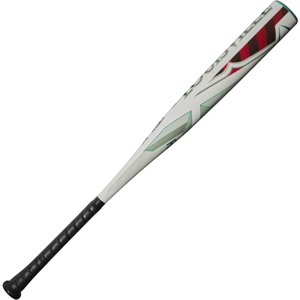 The 2025 Louisville Slugger Atlas (-5) USSSA Baseball Bat (WBL2981010) features a white design with teal and red accents, a black grip handle, and a balanced one-piece alloy build; ideal for USSSA players.