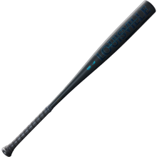 The 2025 Louisville Slugger Omaha (-3) BBCOR Baseball Bat: WBL2984010 (DEMO) is a black, one-piece alloy bat with a textured grip and “LOUISVILLE” in blue on the barrel, shown against a plain white background.