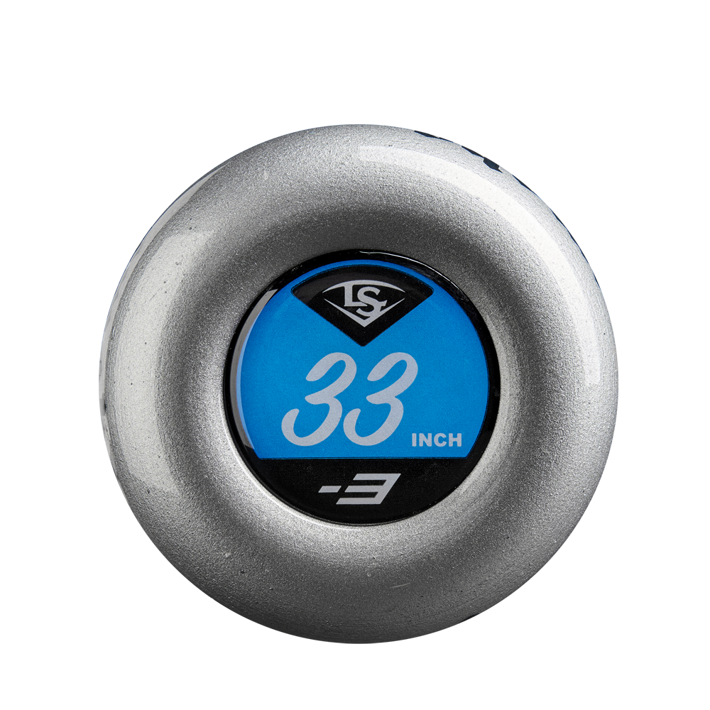 A close-up of the 2025 Louisville Slugger Omaha (-3) BBCOR Baseball Bat (WBL2984010), a one-piece alloy bat featuring the durable EVOKE Alloy Barrel.