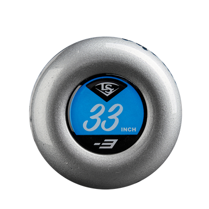 A close-up of the 2025 Louisville Slugger Omaha (-3) BBCOR Baseball Bat (WBL2984010), a one-piece alloy bat featuring the durable EVOKE Alloy Barrel.