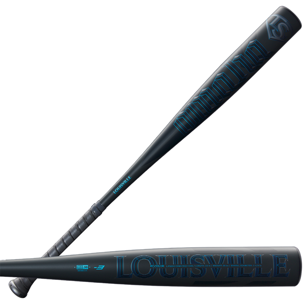 The 2025 Louisville Slugger Omaha (-3) BBCOR Baseball Bat (WBL2984010) is a black one-piece alloy bat with blue lettering from Louisville Slugger.