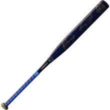 A 2025 Louisville Slugger LXT (-11) Fastpitch Softball Bat (WBL2993010) in blue and black with gold accents, LT letters on the barrel, a blue grip, and the Louisville Slugger brand name near the handle.