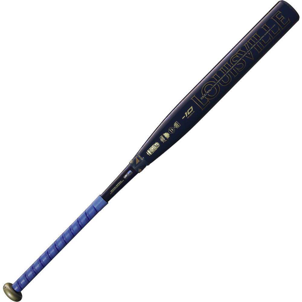 The 2025 Louisville Slugger LXT (-10) Fastpitch Softball Bat (WBL2994010) features blue coloring, gold lettering, and a wrapped grip on the handle, displayed against a plain white background.