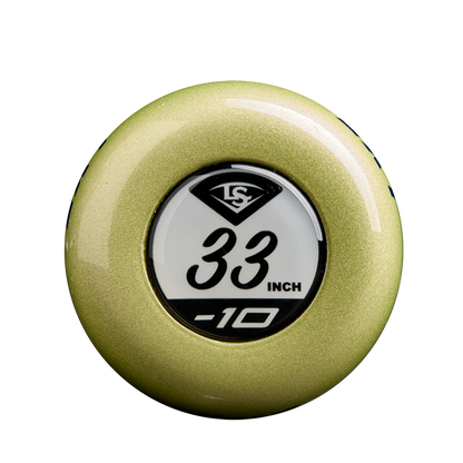 A close-up of the Louisville Slugger 2025 LXT (-10) Fastpitch Softball Bat (WBL2994010) and ball.