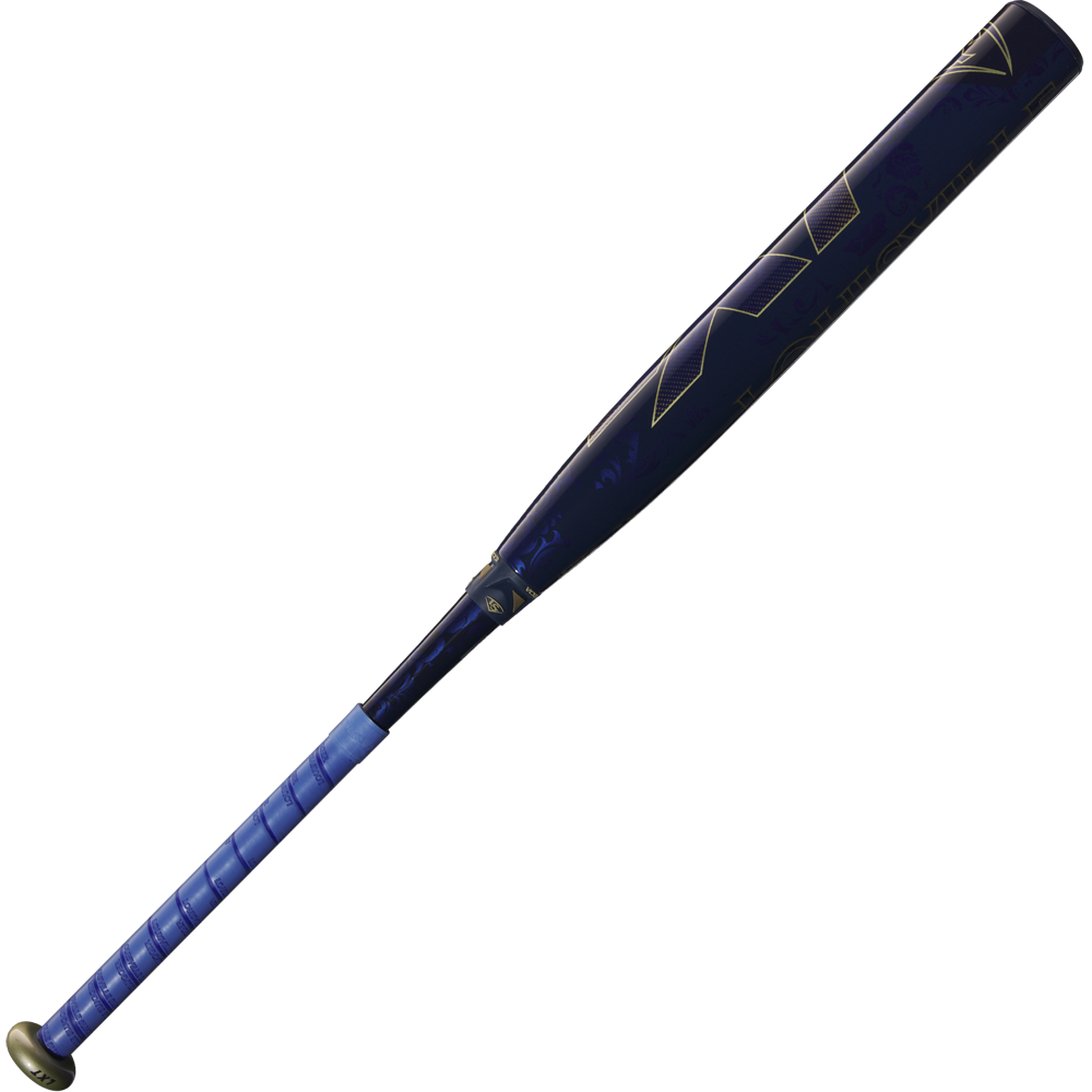 The 2025 Louisville Slugger LXT (-9) Fastpitch Softball Bat (WBL2995010), featuring a blue and black design with a metallic knob and blue grip, is displayed diagonally on a white background.