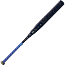 The 2025 Louisville Slugger LXT (-9) Fastpitch Softball Bat (WBL2995010) features a blue barrel with gold Louisville Slugger branding and a matching blue grip, shown on a plain white background.