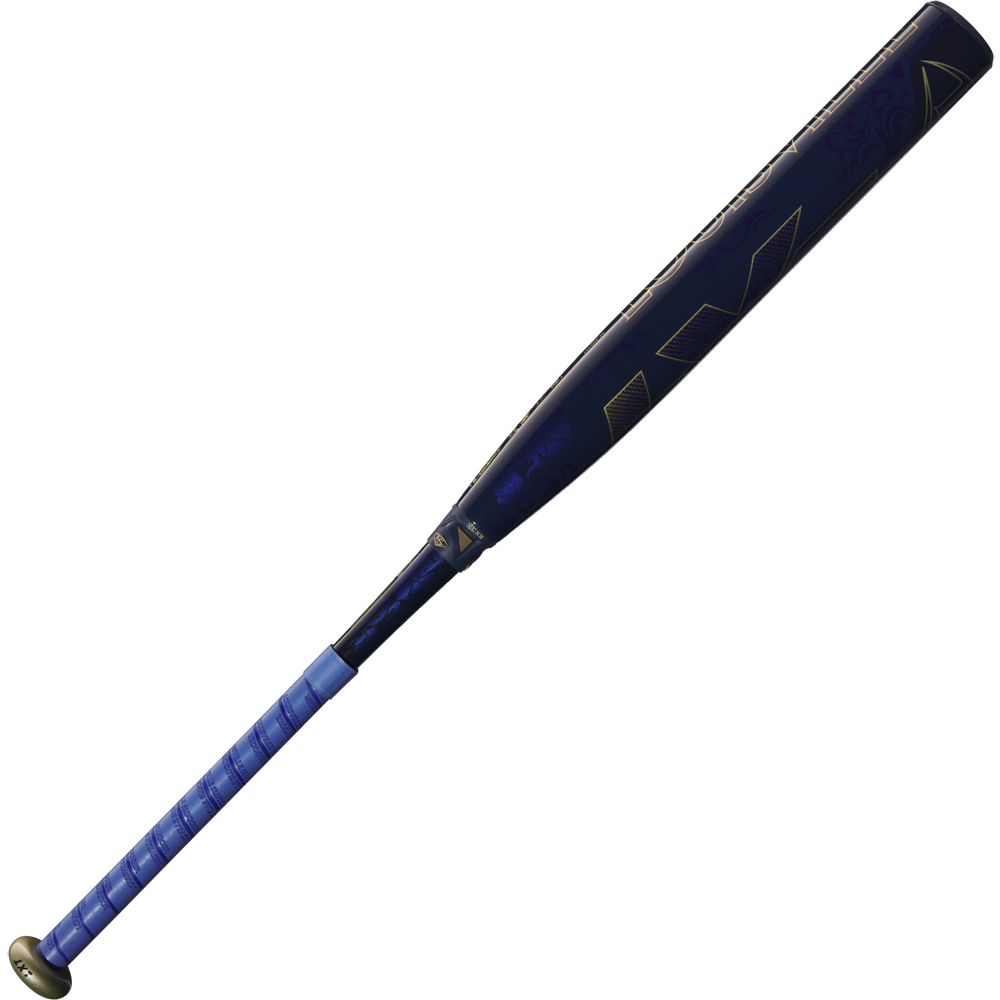 The 2025 Louisville Slugger LXT (-9) Fastpitch Softball Bat (WBL2995010) features a blue and black design with a light blue grip and gold accents, displayed against a white background.