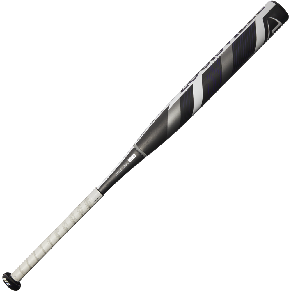 The 2025 Louisville Slugger Xeno (-9) Fastpitch Softball Bat (WBL2997010) features a black and silver composite barrel, white grip with diagonal stripes, and brand logo near the barrel, shown against a white background.