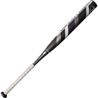 The 2025 Louisville Slugger Xeno (-9) Fastpitch Softball Bat (WBL2997010) features a black and silver composite barrel, white grip with diagonal stripes, and brand logo near the barrel, shown against a white background.
