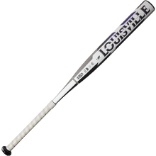 The 2025 Louisville Slugger Xeno (-8) Fastpitch Softball Bat (WBL2998010), silver and black with a white grip and composite barrel, is displayed diagonally on a plain white background.