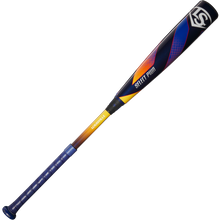The 2025 Louisville Slugger Select PWR (-10) 2 5/8" USA Baseball Bat (WBL4008010) features a blue handle, yellow accent, black alloy barrel with red, orange, and blue designs plus the LS logo—a balanced youth bat for top performance.