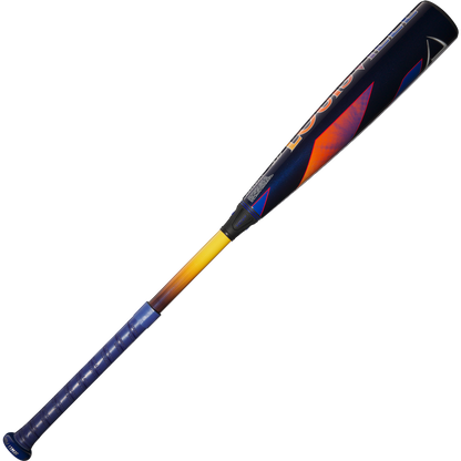 The 2025 Louisville Slugger Select PWR (-10) USA Baseball Bat by Louisville Slugger features a balanced design with a blue handle fading to yellow and a dark blue alloy barrel accented in vibrant orange and purple—ideal for aspiring sluggers.