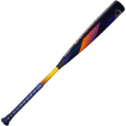 The 2025 Louisville Slugger Select PWR (-5) USA Baseball Bat (WBL4010010) features a blue grip, yellow handle, and navy blue barrel with orange and purple graphics on a white background.