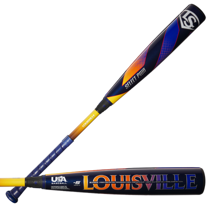 Two 2025 Louisville Slugger Select PWR (-5) 2 5/8" USA Baseball Bats (WBL4010010) are shown, featuring a vibrant design and SELECT PWR plus LOUISVILLE branding.