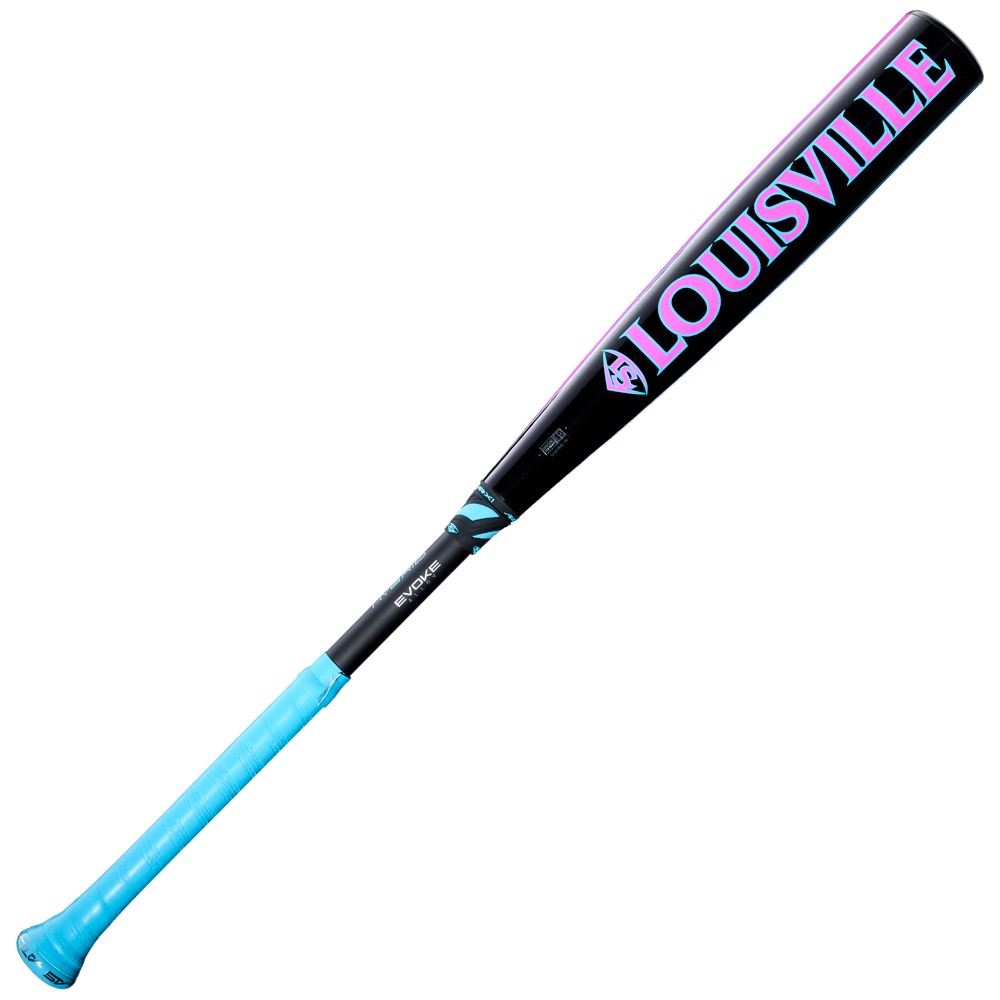 The 2026 Louisville Slugger Atlas Hybrid (-3) BBCOR Baseball Bat features a light blue handle, black-to-pink barrel fade, and bold "LOUISVILLE" lettering in pink and blue, highlighting its eye-catching design.