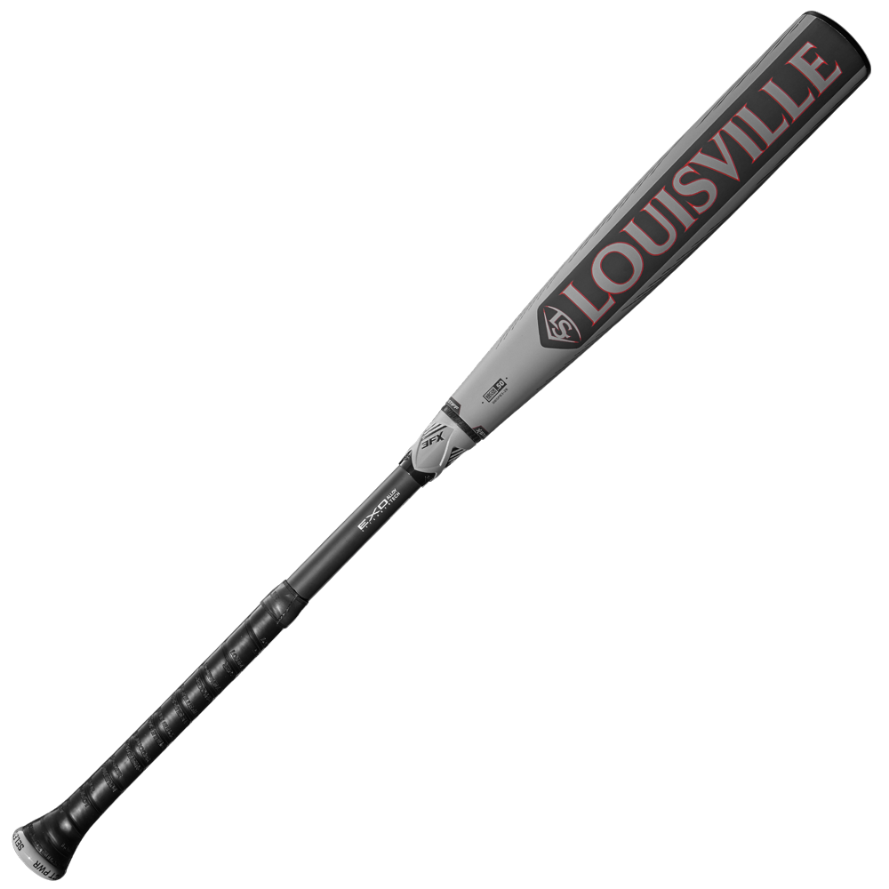 The 2026 Louisville Slugger Select PWR (-3) BBCOR Baseball Bat (WBL4115010) features a gray barrel with red Louisville Slugger branding and black grip tape, perfect for power hitters and shown on a white background.