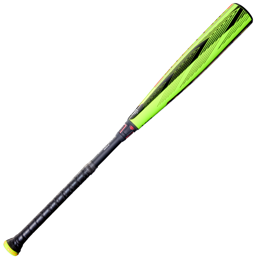 The 2026 Louisville Slugger Select PWR (-8) 2 5/8" USA Baseball Bat (WBL4127010) features a neon green alloy barrel with black geometric designs and a black grip handle, displayed on a white background.