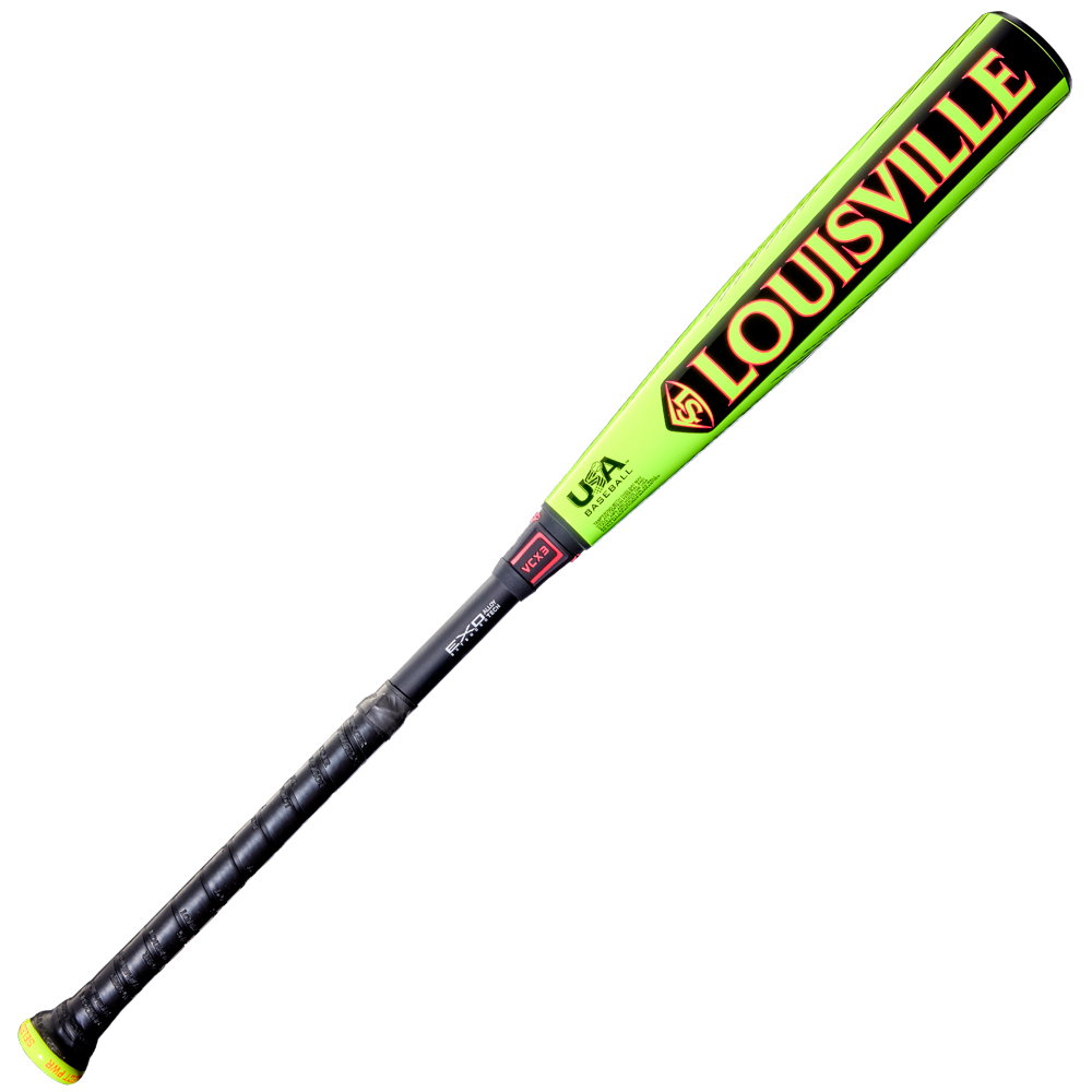 The 2026 Louisville Slugger Select PWR (-8) USA Baseball Bat (WBL4127010) features a neon green alloy barrel, black grip tape, and bold red LOUISVILLE lettering, displayed on a white background.