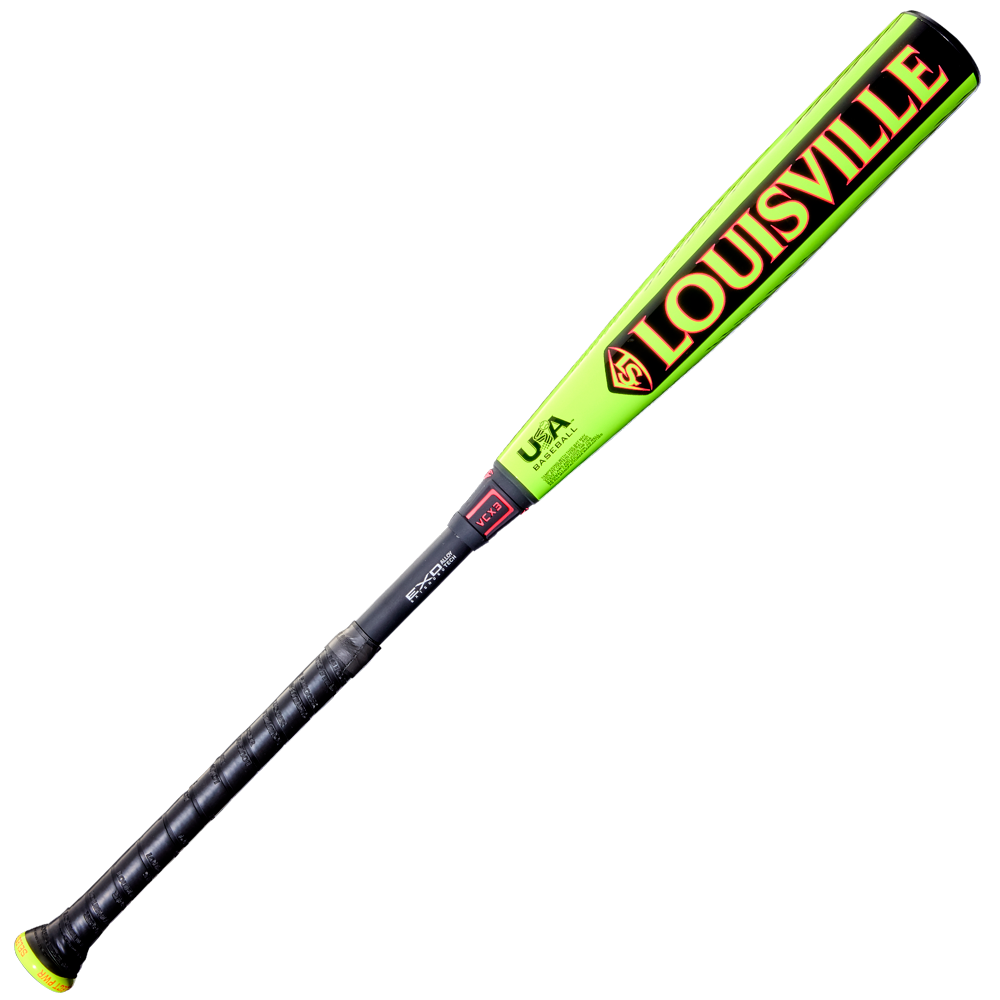 The 2026 Louisville Slugger Select PWR (-5) USA Baseball Bat (WBL4128010) features a neon yellow alloy barrel, black handle, and bold red LOUISVILLE brand name along the barrel.