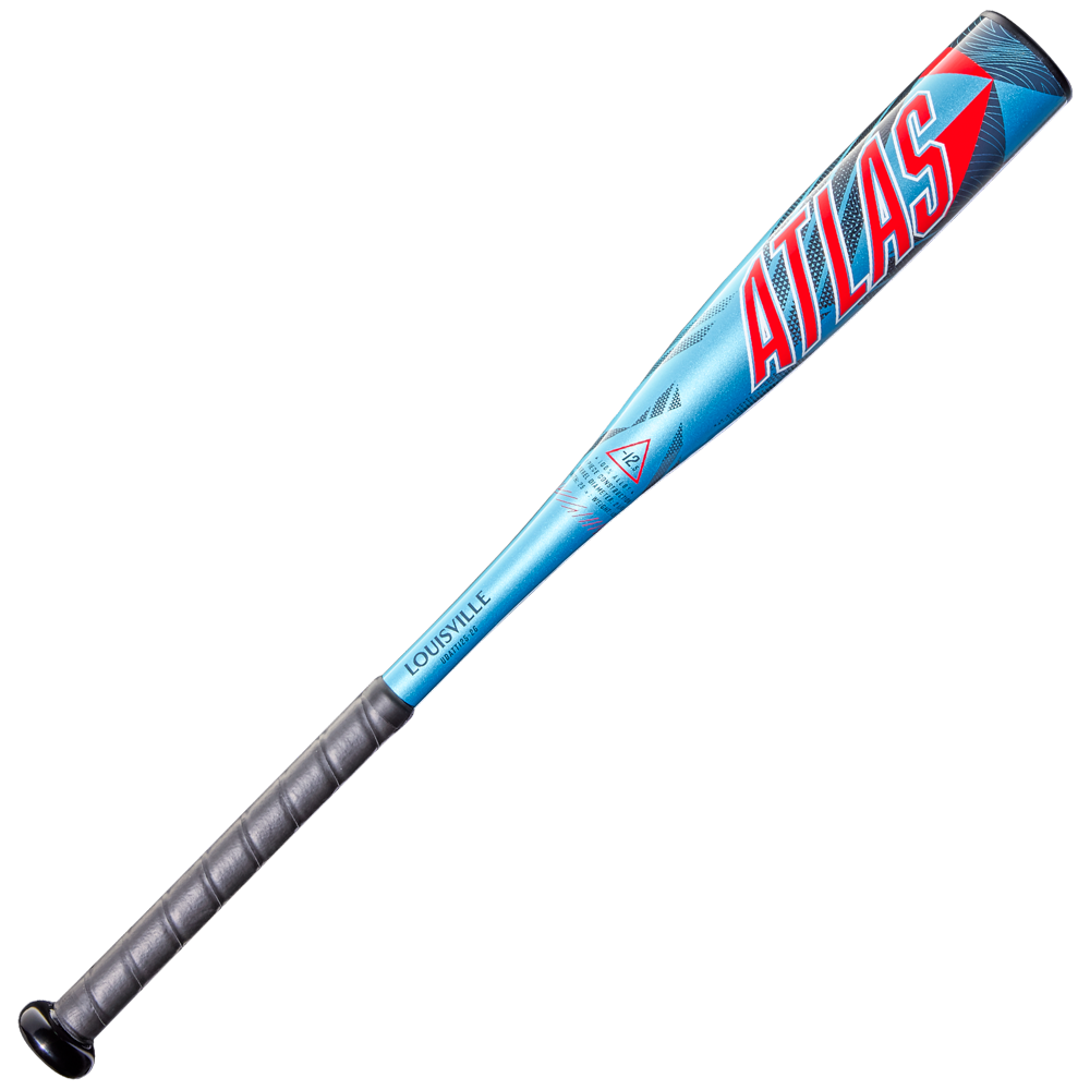 The Louisville Slugger Atlas (-12.5) 2026 USA T-Ball Bat (WBL4133010) features a blue and silver one-piece alloy design, bold red ATLAS lettering on the barrel, black grip, and LOUISVILLE near the handle—perfect for youth players.