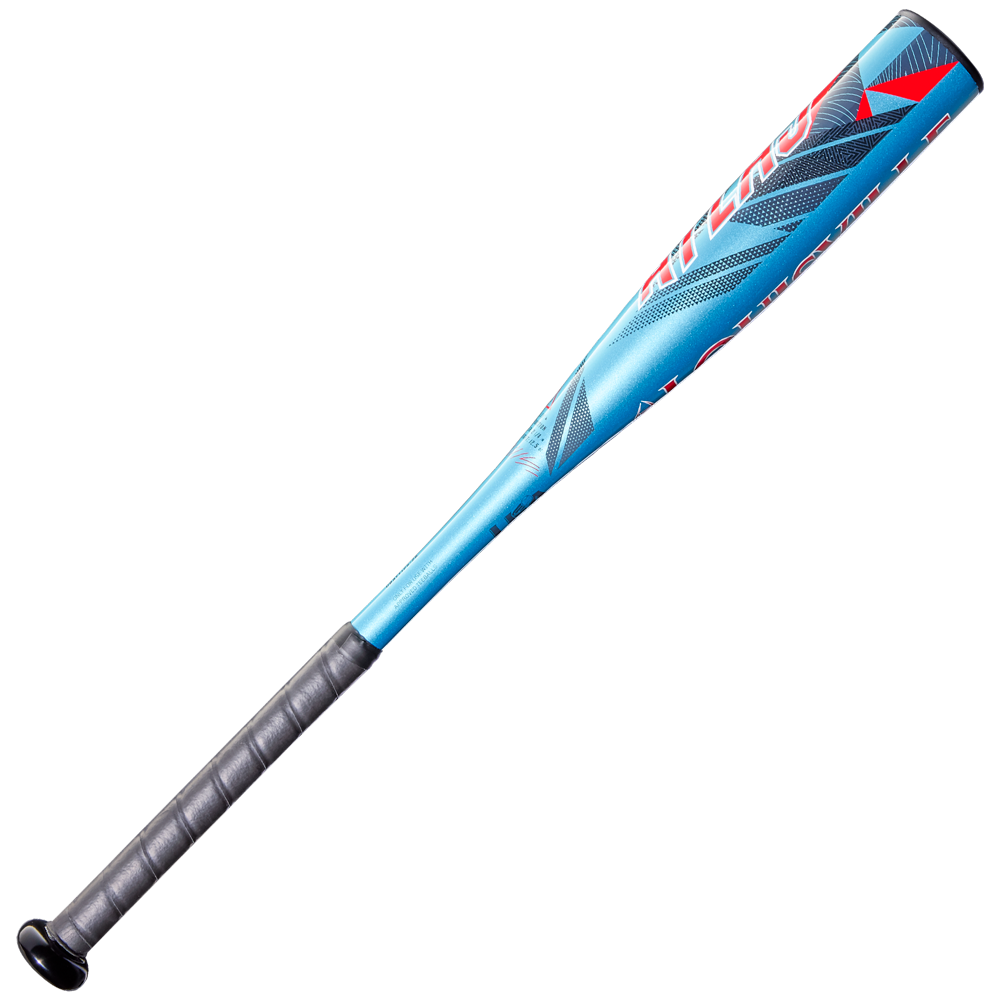 The 2026 Louisville Slugger Atlas (-12.5) 2 1/4" USA T-Ball Bat (WBL4133010) is shown with a black grip and light blue barrel with red and white graphics, photographed against a plain white background.