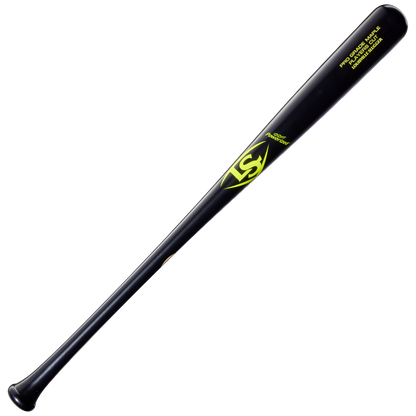 The Louisville Slugger Players Cut Maple Wood Baseball Bat (WBL4158010) by Louisville Slugger is displayed diagonally on a plain white background, featuring black and yellow accents.
