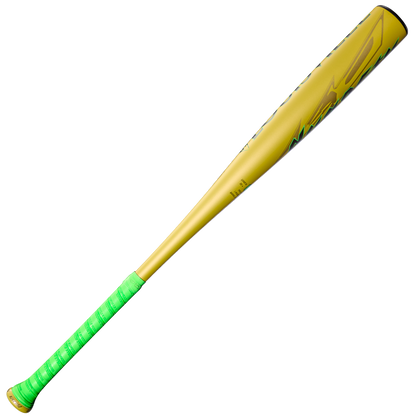 The 2026 Louisville Slugger Dynasty (-3) BBCOR Baseball Bat: WBL4162010 features a metallic gold alloy build, bright green grip, and sleek black-green barrel design—ideal for players seeking top BBCOR performance from Louisville Slugger.