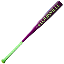 The 2025 Louisville Slugger Atlas Neon Energy (-3) BBCOR Baseball Bat (WBL4164010), featuring bright green lettering and a green grip, is shown on a white background.