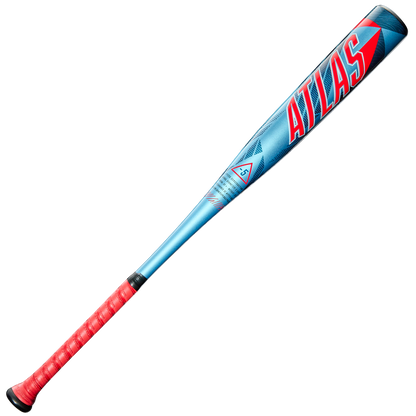 The 2026 Louisville Slugger Atlas (-5) USA Baseball Bat (WBL4166010) features bold red “ATLAS” lettering on a blue and red barrel, a red grip, and a modern design made from durable SL Hyper Alloy for youth players.