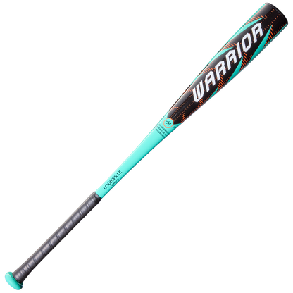 A turquoise and black 2026 Louisville Slugger Warrior (-10) USA Baseball Bat (WBL4167010) featuring a gray grip and "WARRIOR" in bold white letters on the barrel.