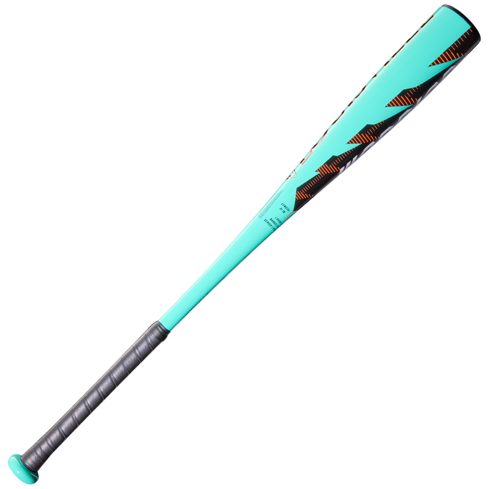 A turquoise 2026 Louisville Slugger Warrior (-10) 2 5/8" USA Baseball Bat (WBL4167010) with a black grip handle and orange-black graphics is shown against a plain white background.
