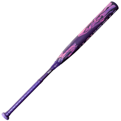 A 2026 Louisville Slugger Kryo Thundernight (-10) Fastpitch Softball Bat (WBL4170010) in purple and pink, features geometric barrel patterns, a textured grip, and a flared knob. The bat is shown against a plain white background.