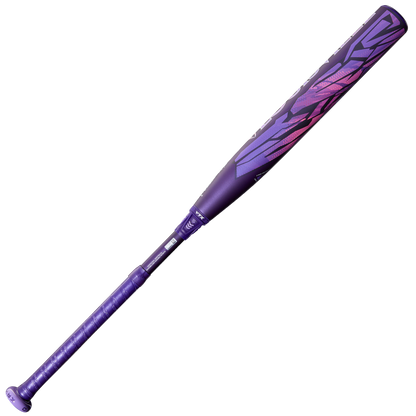 The 2026 Louisville Slugger Kryo Thundernight (-11) Fastpitch Softball Bat (WBL4171010) features purple and pink geometric designs and a textured grip, making it a stylish and high-performing choice for fastpitch players.