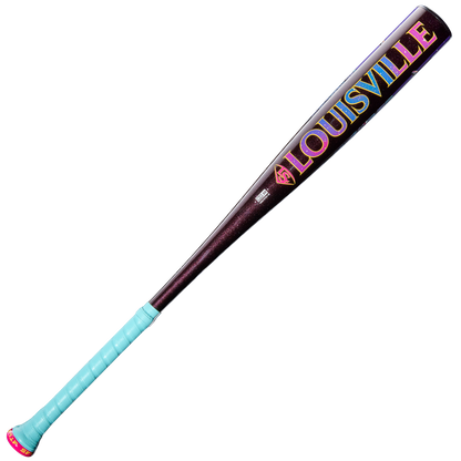 The 2026 Louisville Slugger Atlas A51 (-3) BBCOR Baseball Bat (WBL4180010) features a dark EVOKE Alloy Barrel, colorful LOUISVILLE lettering, and a light blue handle grip, displayed on a white background.