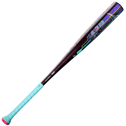 The 2026 Louisville Slugger Atlas A51 (-3) BBCOR Baseball Bat (WBL4180010) stands out with a turquoise handle, dark barrel, and vibrant graphics, featuring a sleek Atlas design and EVOKE Alloy Barrel for top performance.
