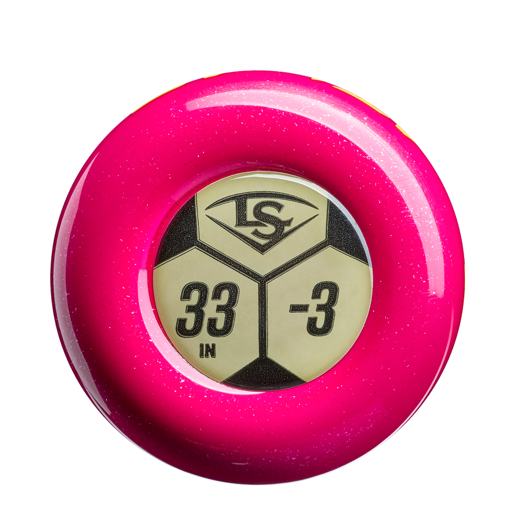The 2026 Louisville Slugger Atlas A51 (-3) BBCOR Baseball Bat features a vibrant pink knob with gold and black branding—ideal for players who want bold style and the trusted performance of Louisville Slugger.